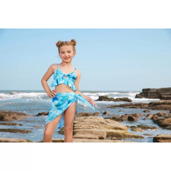 GRACE KARIN Girls Swimsuit 3 Piece Bathing Suit Bikini Set for Girls with Cover Up Size 512Leaves