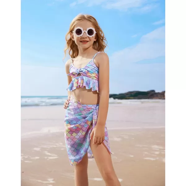 GRACE KARIN Girls Swimsuit 3 Piece Bathing Suit Bikini Set for Girls with Cover Up Size 512Mermaid