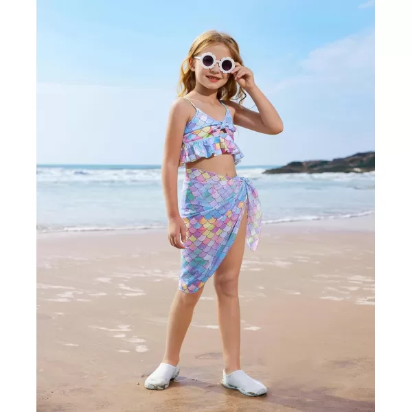 GRACE KARIN Girls Swimsuit 3 Piece Bathing Suit Bikini Set for Girls with Cover Up Size 512Mermaid