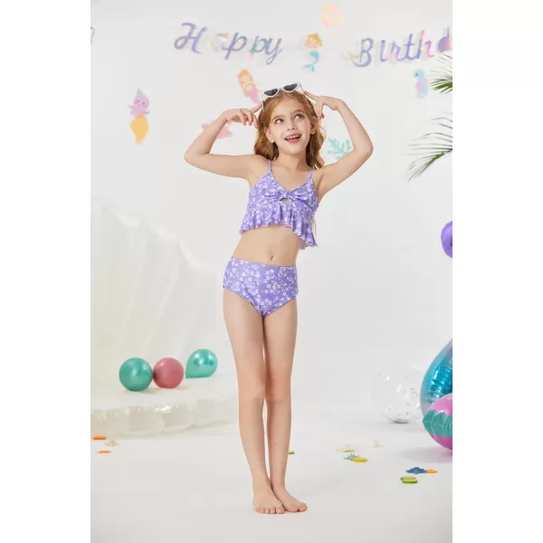 GRACE KARIN Girls Swimsuit 3 Piece Bathing Suit Bikini Set for Girls with Cover Up Size 512Purplefloral