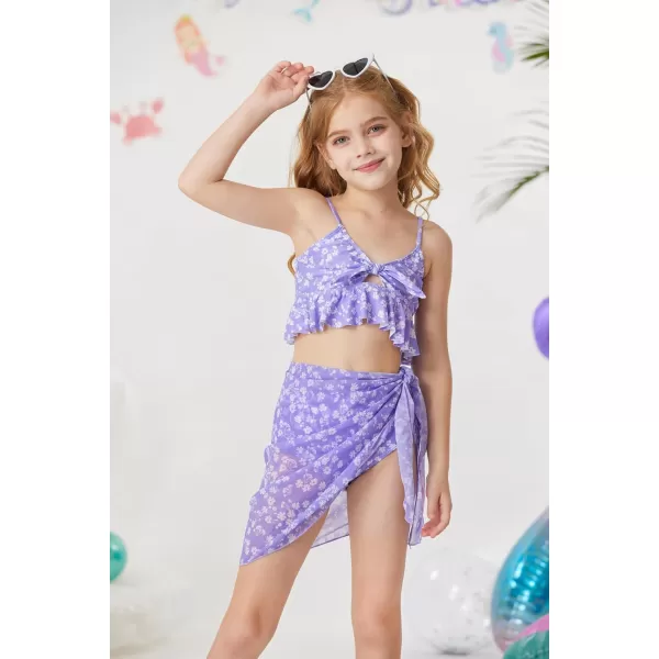 GRACE KARIN Girls Swimsuit 3 Piece Bathing Suit Bikini Set for Girls with Cover Up Size 512Purplefloral