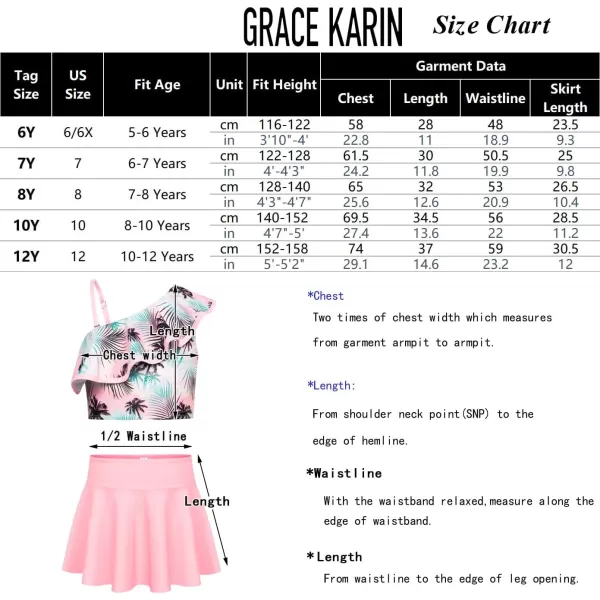 GRACE KARIN Girls Swimsuit 3 Piece Bathing Suit Quick Dry Tankini Set with Beach Skirt Bikini Swimwear Size 612Light Blue