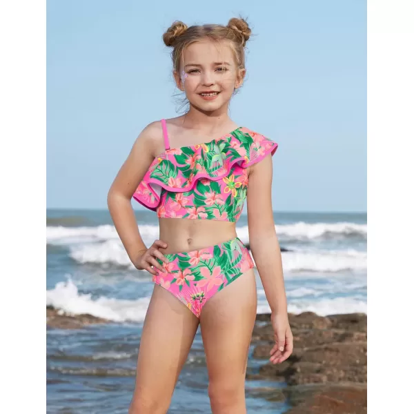 GRACE KARIN Girls Swimsuit 3 Piece Bathing Suit Quick Dry Tankini Set with Beach Skirt Bikini Swimwear Size 612Rose Red