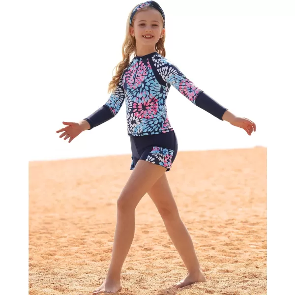 GRACE KARIN Girls Swimsuit 3Piece Rashguard Sets Short Sleeve Swimwear with HairbandFireworks