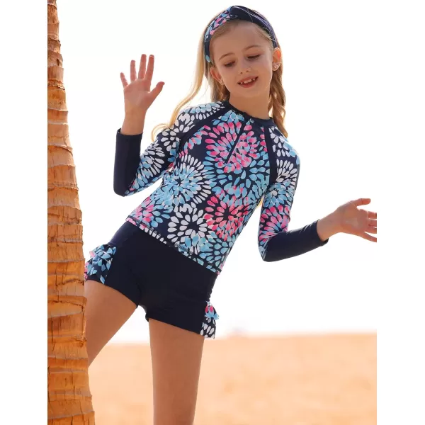 GRACE KARIN Girls Swimsuit 3Piece Rashguard Sets Short Sleeve Swimwear with HairbandFireworks