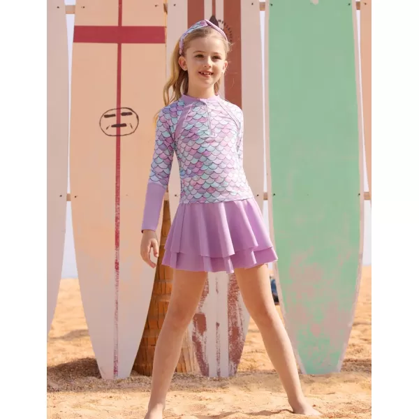 GRACE KARIN Girls Swimsuit 3Piece Rashguard Sets Short Sleeve Swimwear with HairbandMermaid3