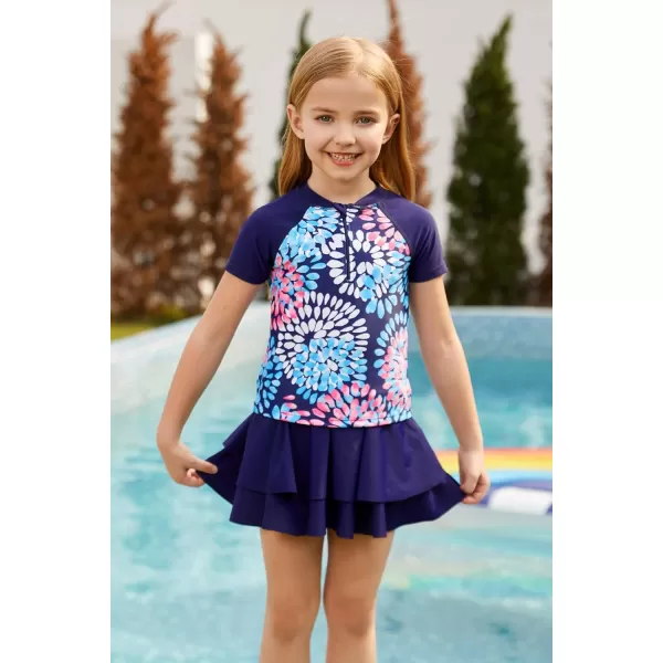 GRACE KARIN Girls Swimsuit 3Piece Rashguard Sets Short Sleeve Swimwear with HairbandNavy