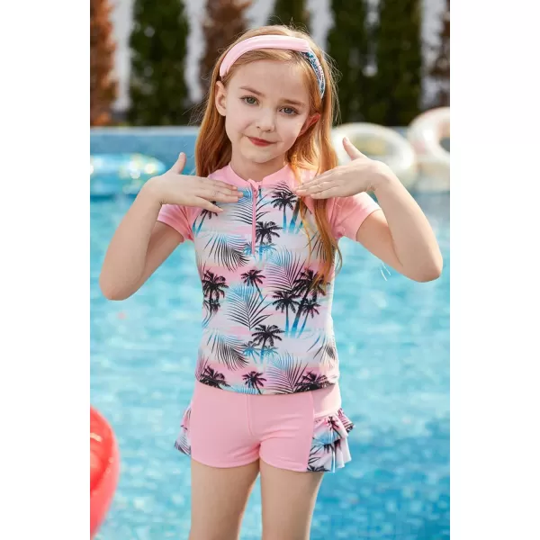 GRACE KARIN Girls Swimsuit 3Piece Rashguard Sets Short Sleeve Swimwear with HairbandTree