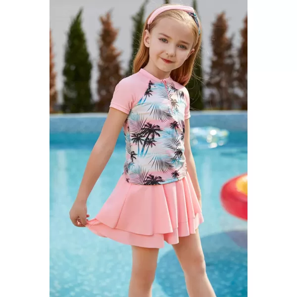 GRACE KARIN Girls Swimsuit 3Piece Rashguard Sets Short Sleeve Swimwear with HairbandTree