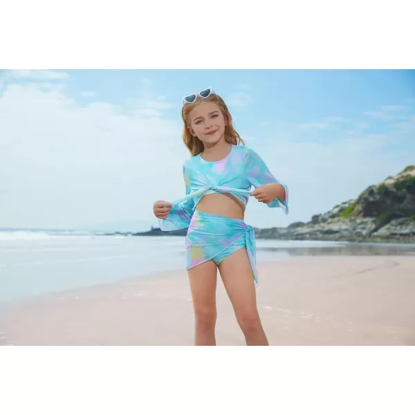 GRACE KARIN Girls Swimsuit 4 Piece Bikini Set Bathing Suit with Kimono Cover Up 614Bluegreen