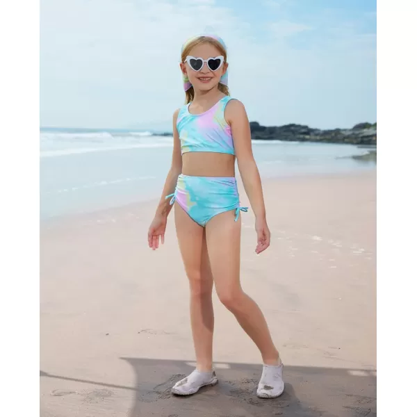 GRACE KARIN Girls Swimsuit 4 Piece Bikini Set Bathing Suit with Kimono Cover Up 614Bluegreen