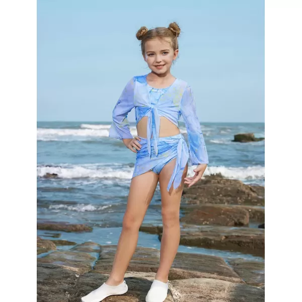 GRACE KARIN Girls Swimsuit 4 Piece Bikini Set Bathing Suit with Kimono Cover Up 614Bluepurple