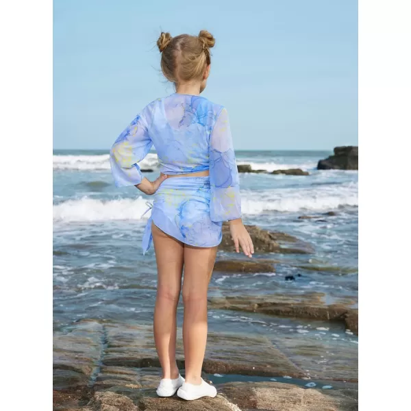 GRACE KARIN Girls Swimsuit 4 Piece Bikini Set Bathing Suit with Kimono Cover Up 614Bluepurple