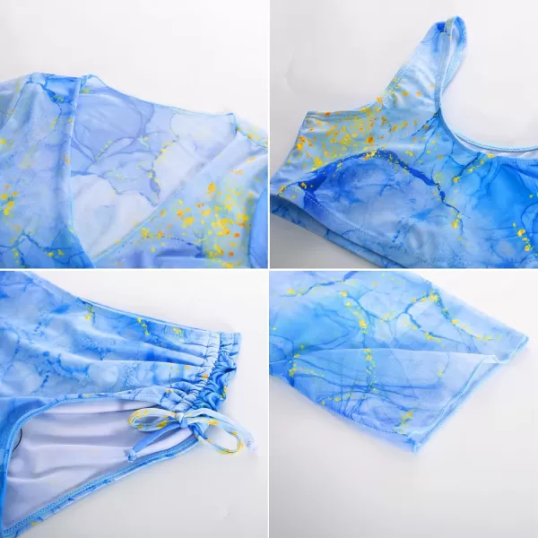 GRACE KARIN Girls Swimsuit 4 Piece Bikini Set Bathing Suit with Kimono Cover Up 614Bluepurple