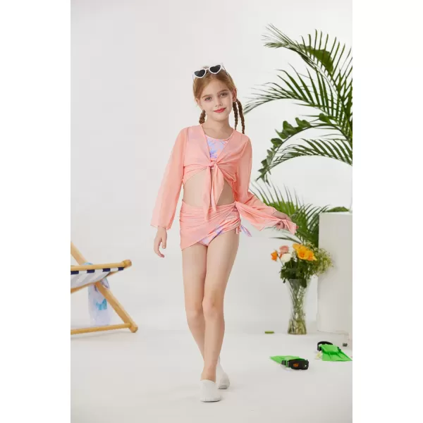GRACE KARIN Girls Swimsuit 4 Piece Bikini Set Bathing Suit with Kimono Cover Up 614Light Pink