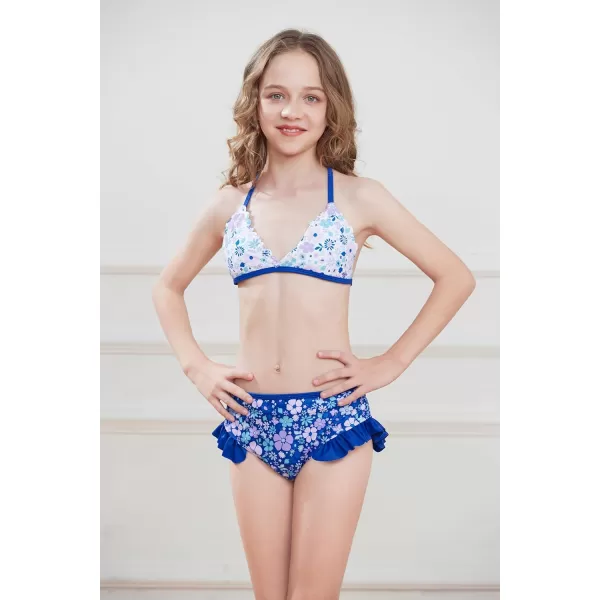 GRACE KARIN Girls Swimsuit Bikini 3 Piece Beach Swimwear with Cover Up Size 512Blue Floral