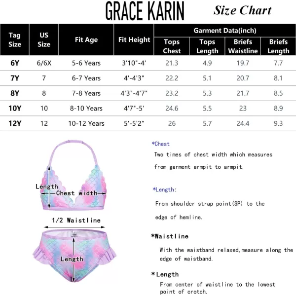 GRACE KARIN Girls Swimsuit Bikini 3 Piece Beach Swimwear with Cover Up Size 512Memaid