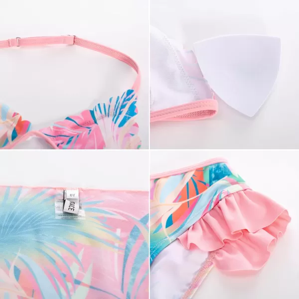 GRACE KARIN Girls Swimsuit Bikini 3 Piece Beach Swimwear with Cover Up Size 512Pink Leaves