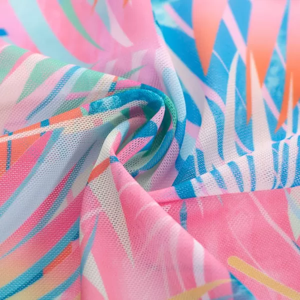 GRACE KARIN Girls Swimsuit Bikini 3 Piece Beach Swimwear with Cover Up Size 512Pink Leaves