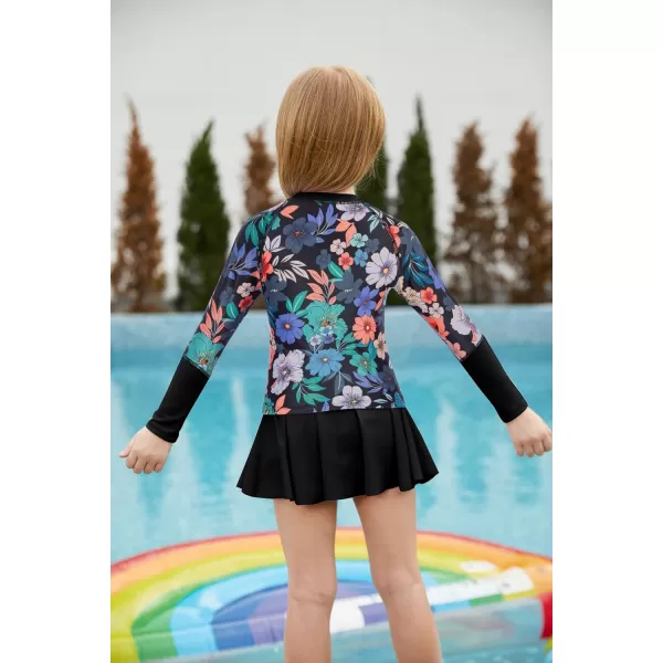GRACE KARIN Girls Swimsuit Girls Long Sleeve Rash Guard 3Pieces Bathing Suit 512YBlack Floral