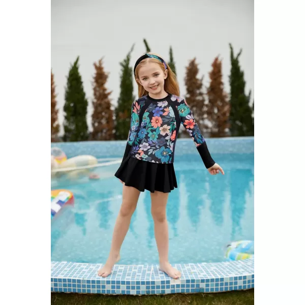 GRACE KARIN Girls Swimsuit Girls Long Sleeve Rash Guard 3Pieces Bathing Suit 512YBlack Floral