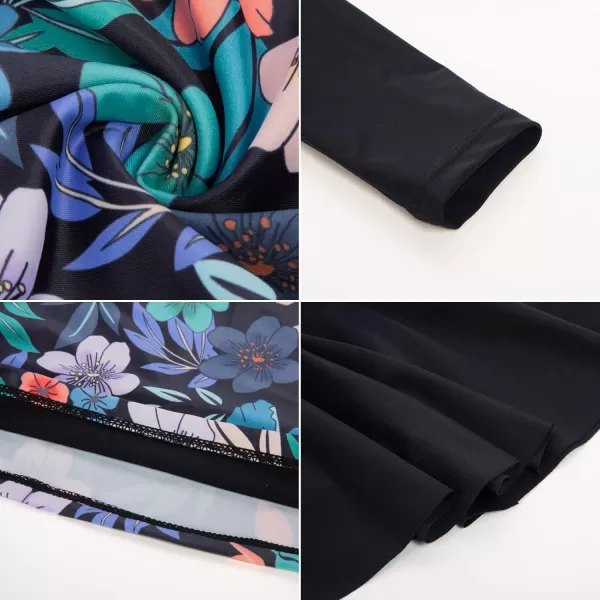 GRACE KARIN Girls Swimsuit Girls Long Sleeve Rash Guard 3Pieces Bathing Suit 512YBlack Floral