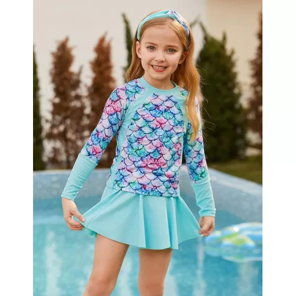 GRACE KARIN Girls Swimsuit Girls Long Sleeve Rash Guard 3Pieces Bathing Suit 512YMermaid