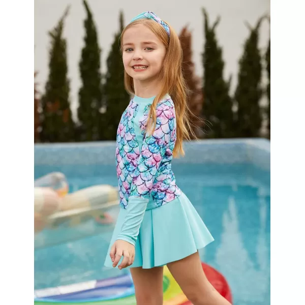 GRACE KARIN Girls Swimsuit Girls Long Sleeve Rash Guard 3Pieces Bathing Suit 512YMermaid