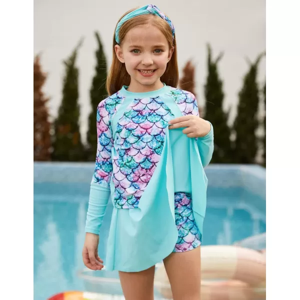 GRACE KARIN Girls Swimsuit Girls Long Sleeve Rash Guard 3Pieces Bathing Suit 512YMermaid