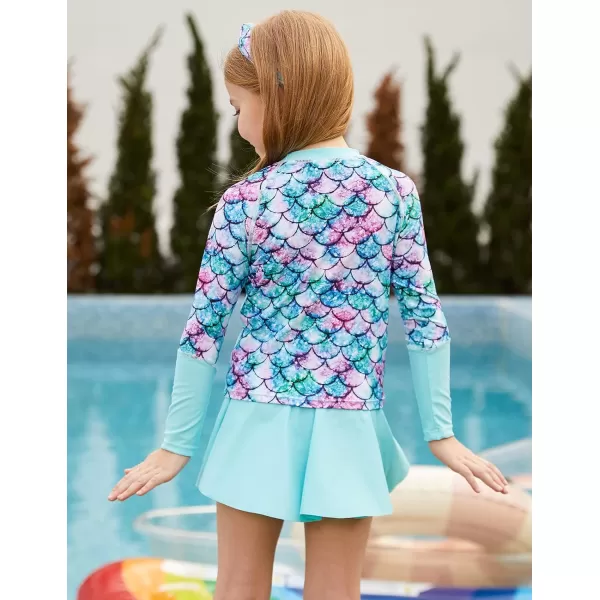 GRACE KARIN Girls Swimsuit Girls Long Sleeve Rash Guard 3Pieces Bathing Suit 512YMermaid