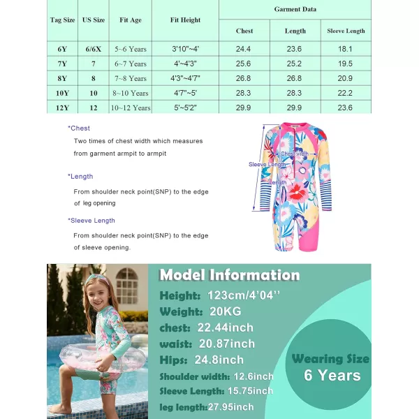 GRACE KARIN Girls Swimsuit Girls One Piece Long Sleeve Rash Guard 512 Years with ZipBlue Mermaid