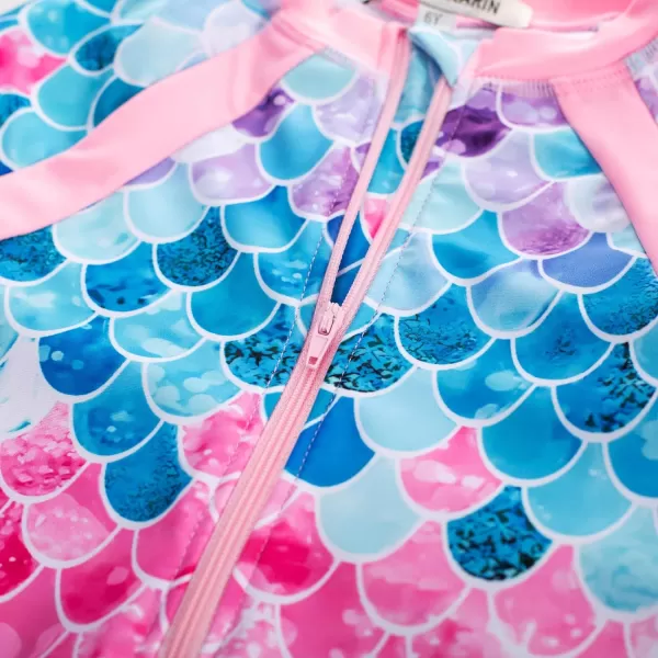 GRACE KARIN Girls Swimsuit Girls One Piece Long Sleeve Rash Guard 512 Years with ZipColorful Mermaid