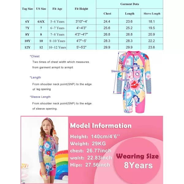 GRACE KARIN Girls Swimsuit Girls One Piece Long Sleeve Rash Guard 512 Years with ZipFireworks