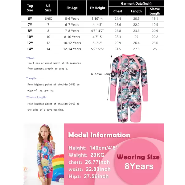 GRACE KARIN Girls Swimsuit Girls One Piece Long Sleeve Rash Guard 512 Years with ZipRainbow