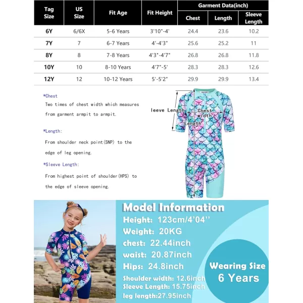GRACE KARIN Girls Swimsuit Girls One Piece Long Sleeve Rash Guard 512 Years with ZipTropical Print 1