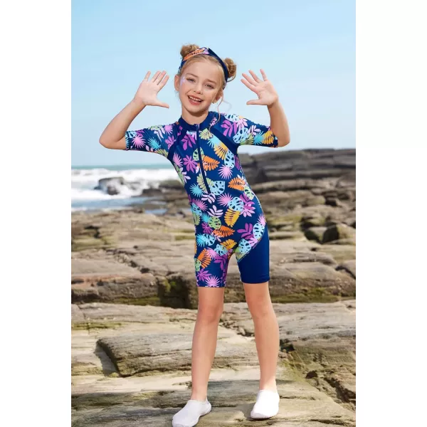 GRACE KARIN Girls Swimsuit Girls One Piece Long Sleeve Rash Guard 512 Years with ZipTropical Print 1