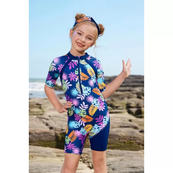 GRACE KARIN Girls Swimsuit Girls One Piece Long Sleeve Rash Guard 512 Years with ZipTropical Print 1
