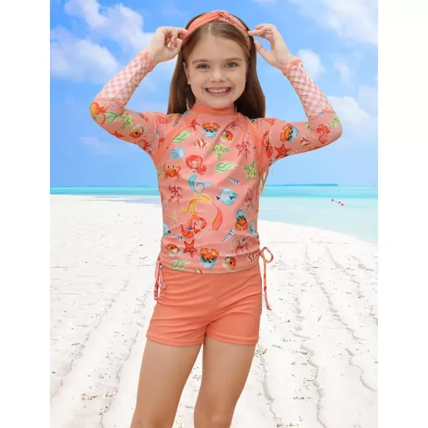 GRACE KARIN Girls Swimsuit Long Sleeve Rashguard Set 2Piece Bathing Suit 612YCoral Pink