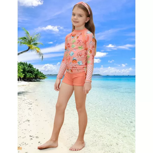 GRACE KARIN Girls Swimsuit Long Sleeve Rashguard Set 2Piece Bathing Suit 612YCoral Pink