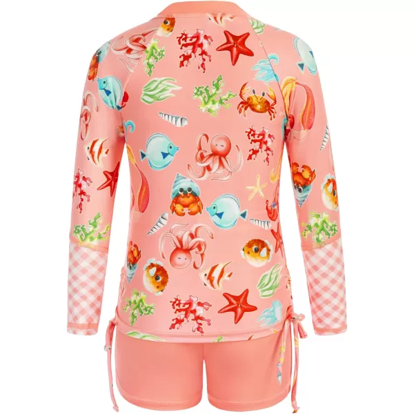 GRACE KARIN Girls Swimsuit Long Sleeve Rashguard Set 2Piece Bathing Suit 612YCoral Pink