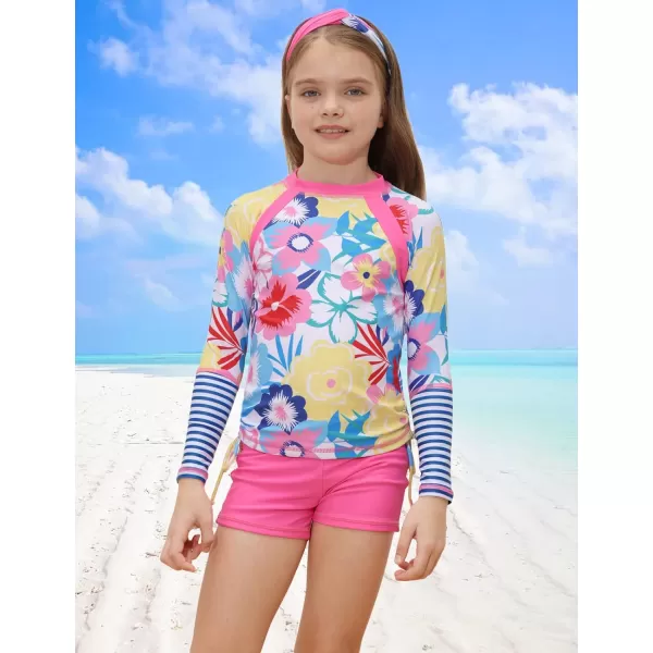 GRACE KARIN Girls Swimsuit Long Sleeve Rashguard Set 2Piece Bathing Suit 612YHot Pink