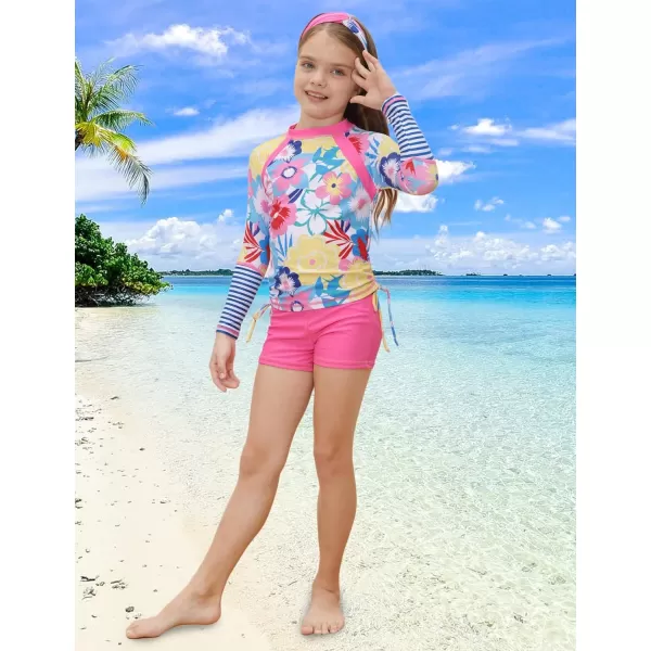 GRACE KARIN Girls Swimsuit Long Sleeve Rashguard Set 2Piece Bathing Suit 612YHot Pink