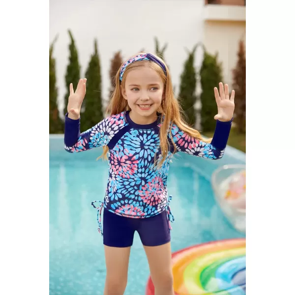 GRACE KARIN Girls Swimsuit Long Sleeve Rashguard Set 2Piece Bathing Suit 612YNavy