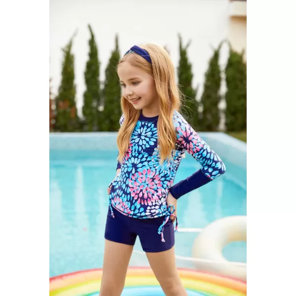 GRACE KARIN Girls Swimsuit Long Sleeve Rashguard Set 2Piece Bathing Suit 612YNavy