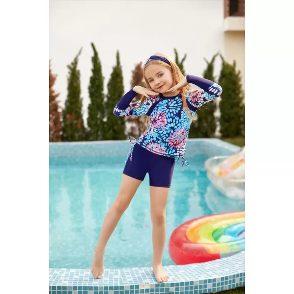 GRACE KARIN Girls Swimsuit Long Sleeve Rashguard Set 2Piece Bathing Suit 612YNavy