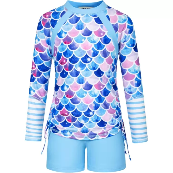 GRACE KARIN Girls Swimsuit Long Sleeve Rashguard Set 2Piece Bathing Suit 614YBlue Mermaid Print