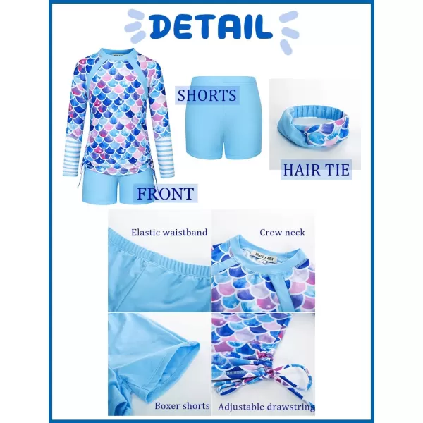 GRACE KARIN Girls Swimsuit Long Sleeve Rashguard Set 2Piece Bathing Suit 614YBlue Mermaid Print