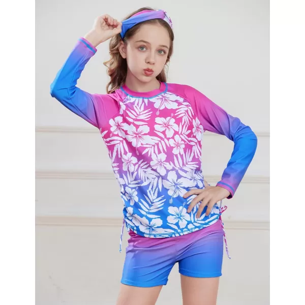 GRACE KARIN Girls Swimsuit Long Sleeve Rashguard Set 2Piece Bathing Suit 614YGradient Floral N
