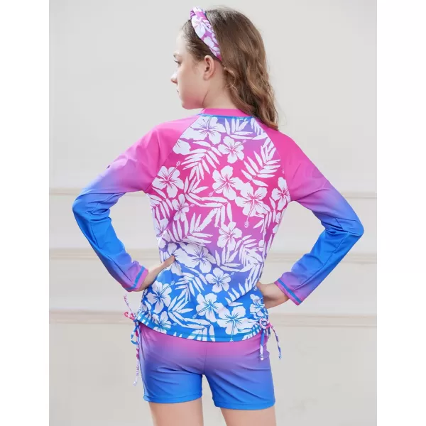 GRACE KARIN Girls Swimsuit Long Sleeve Rashguard Set 2Piece Bathing Suit 614YGradient Floral N