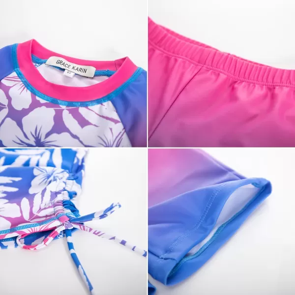 GRACE KARIN Girls Swimsuit Long Sleeve Rashguard Set 2Piece Bathing Suit 614YGradient Floral N